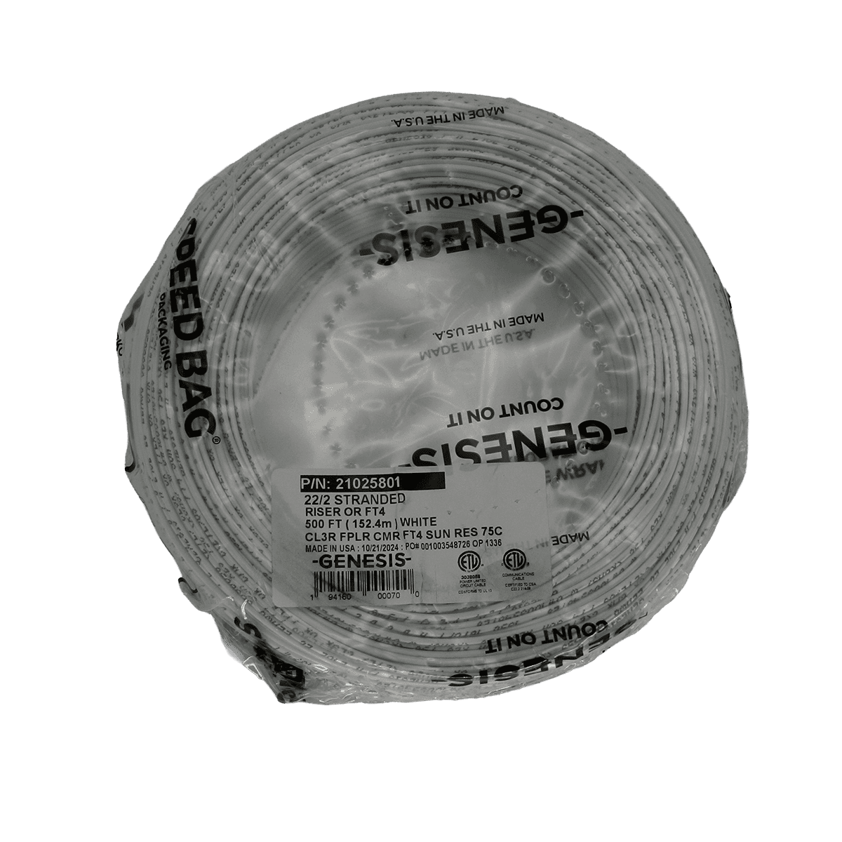 Cable 2 conductores, Genesis, 22AWG, color blanco, para alarmas interiores