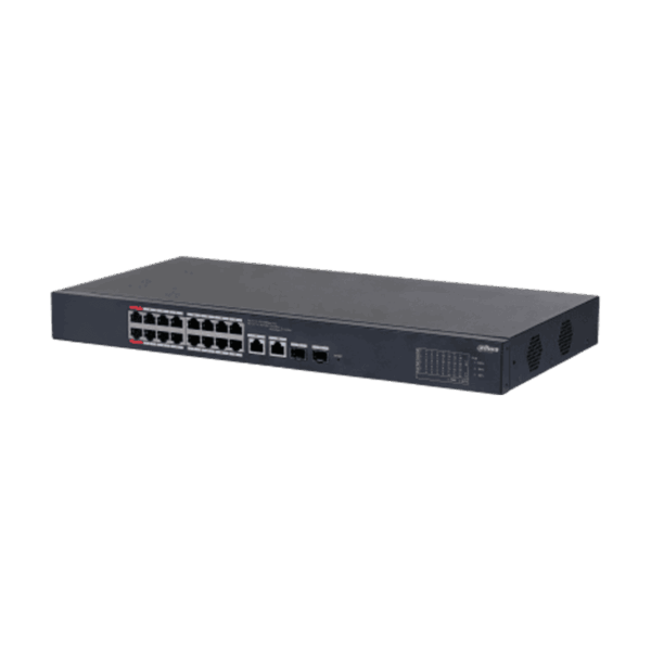 Switch Cloud, Dahua, PoE de 16 puertos, 2 uplink, 10/100 Mbps, 135W, 3A, Hi-PoE, Watchdog, 2 SFP x1000Mbps, DH-CS4218-16ET-135