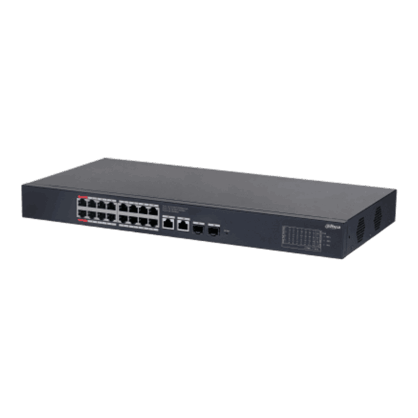 Switch Cloud, Dahua, PoE Gigabit 16 puertos, 2 uplink, 10/100/1000 Mbps, 190W, 4A, Hi-PoE, Watchdog, 2 SFP x1000Mbps, DH-CS4220-16GT-190