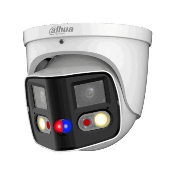 Cámara Domo Dahua IP, doble lente, 2x4MP, 180, TIOC, Lente 2.8mm, Led 25m, WDR, SMD 4.0, IP67
