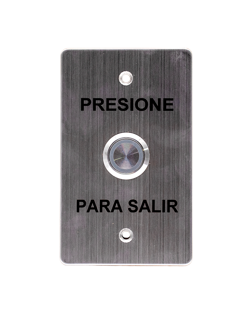 Botón de salida, dlx, grande, con luz, acero inoxidable, NO/NC/COM, texto: presione para salir, S87022L
