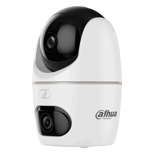Cámara Hero Dahua WiFi, 5MP+5MP, auto tracking, audio bidireccional, SD max 256GB, modo de privacidad, detección humana, DMSS APP, 2.4/5GHz, Wi-Fi 6, DH-H5D-5F
