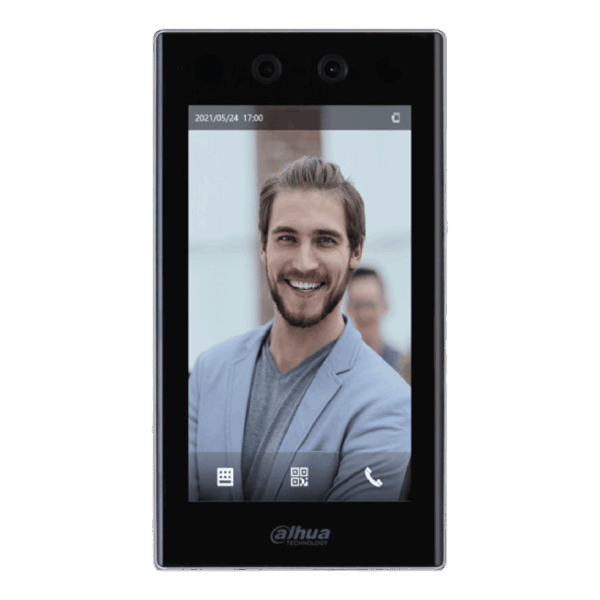 Control de acceso Dahua autónomo reconocimiento facial basado en IA pantalla táctil de 7" cámara dual de 2MP